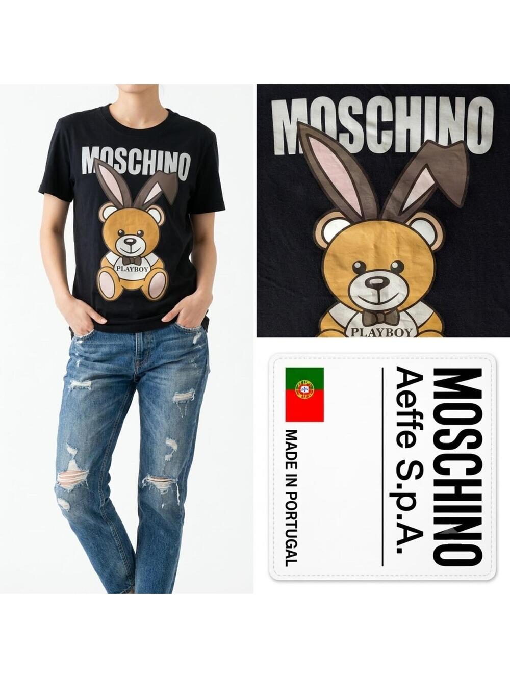 Moschino Playboy Women T-Shirt Portugal Cotton Black US S